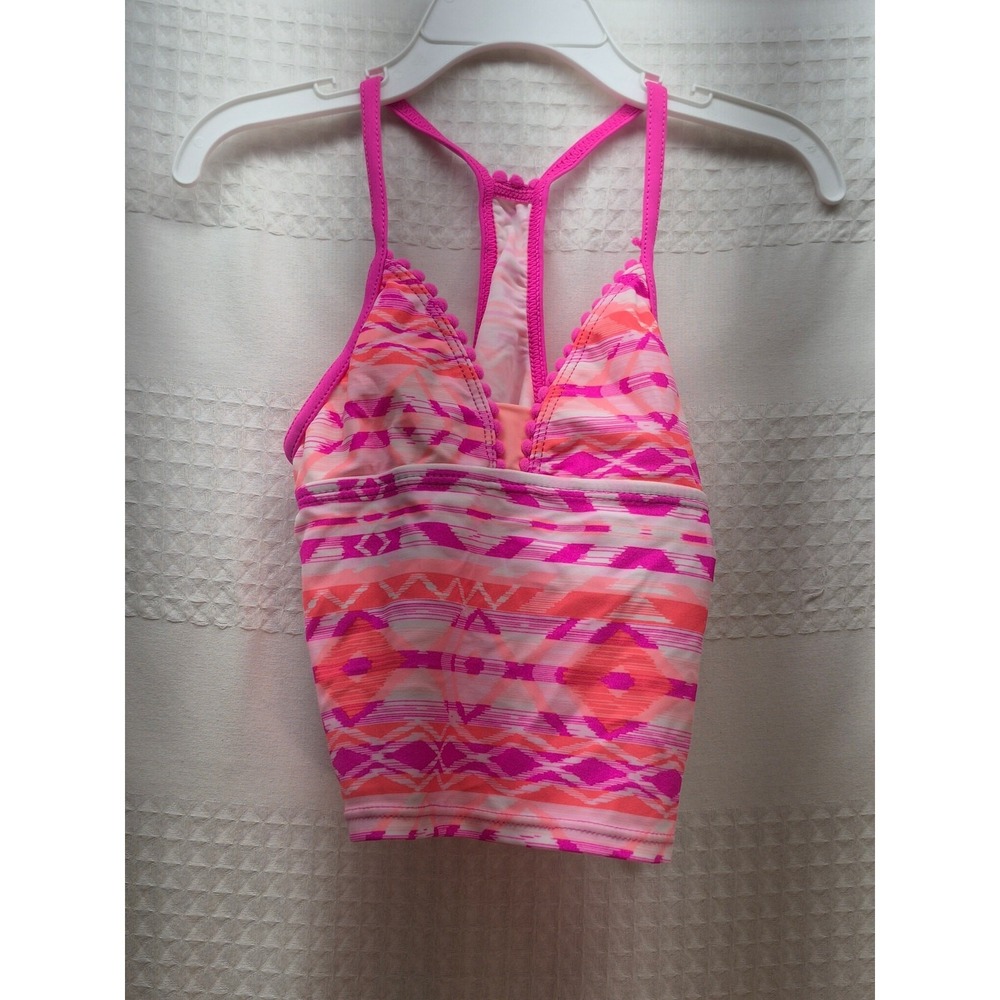 ZeroXposur Girls Swim Tankini Top Pink Orange V-Neck Crossback Size 5/6 8026